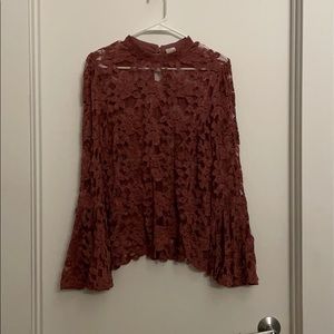 Anthropologie Rose Pink Lace Bell Sleeve Shirt